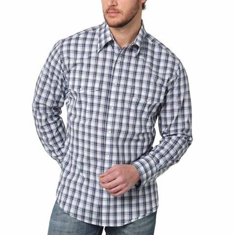 Wrangler Men’s Shirt Wrinkle Resist Long Sleeve Plaid Shirt Snaps 112314901 - Clearance