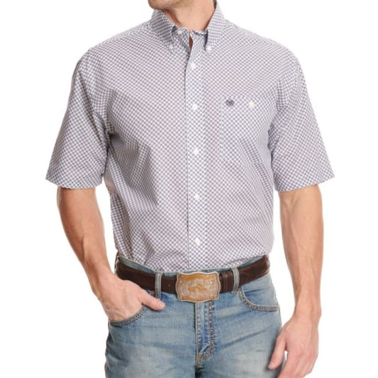 Wrangler Men’s Short Sleeve Button Shirt Classic Fit White Geo Print 112327772 - Wrangler