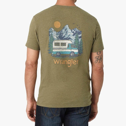 Wrangler Men’s T-Shirt Capulet Olive with Camper Graphic 11238819