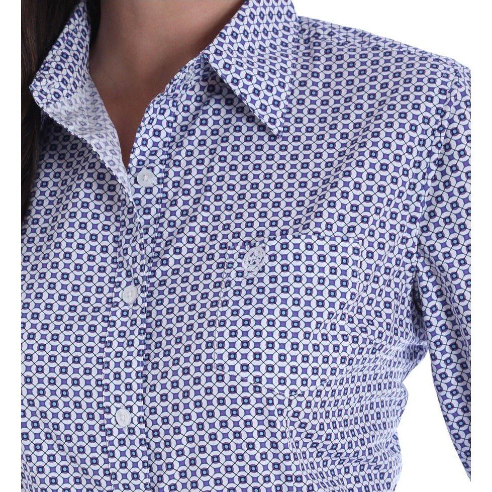 Wrangler Women’s George Strait Purple/Blue/White Pattern Long Sleeve Button Up LGSP617 - Wrangler