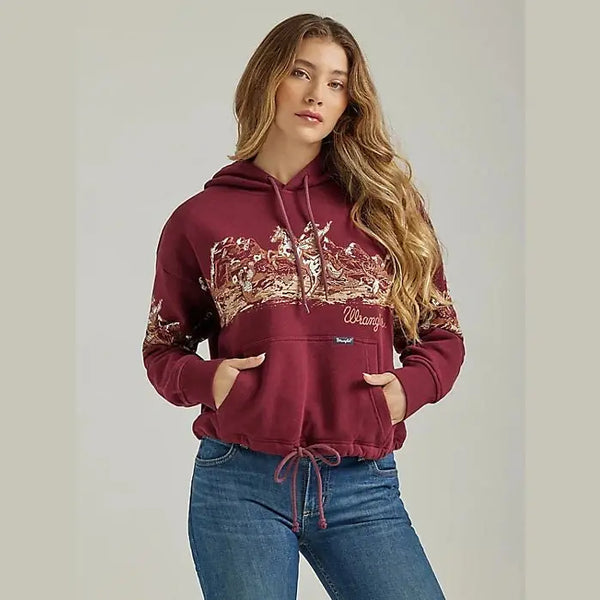 Wrangler Women's Hoodie Retro Cowboy Panorama Graphic Cinched In