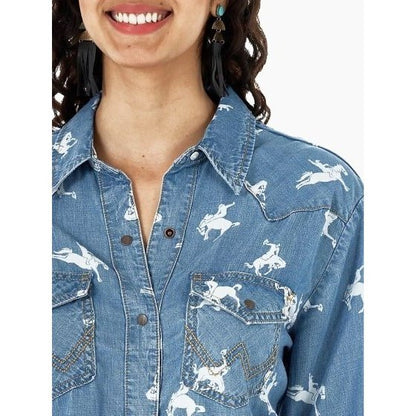 Wrangler Women’s Shirt Boyfriend Fit Snap Denim 10LW5009B- Clearance