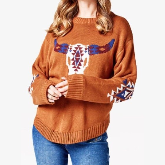 Wrangler Women’s Sweater Retro Americana Pullover Brown 112322103 - Wrangler