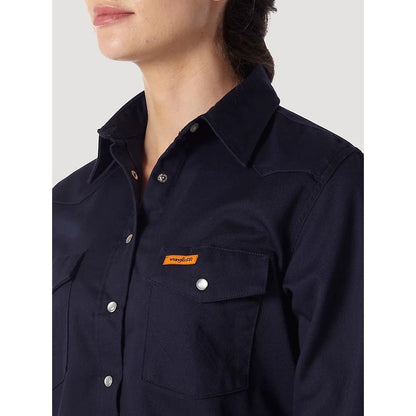 Wrangler Women’s Work Flame Resistant Long Sleeve Snap In Navy FRLW03N