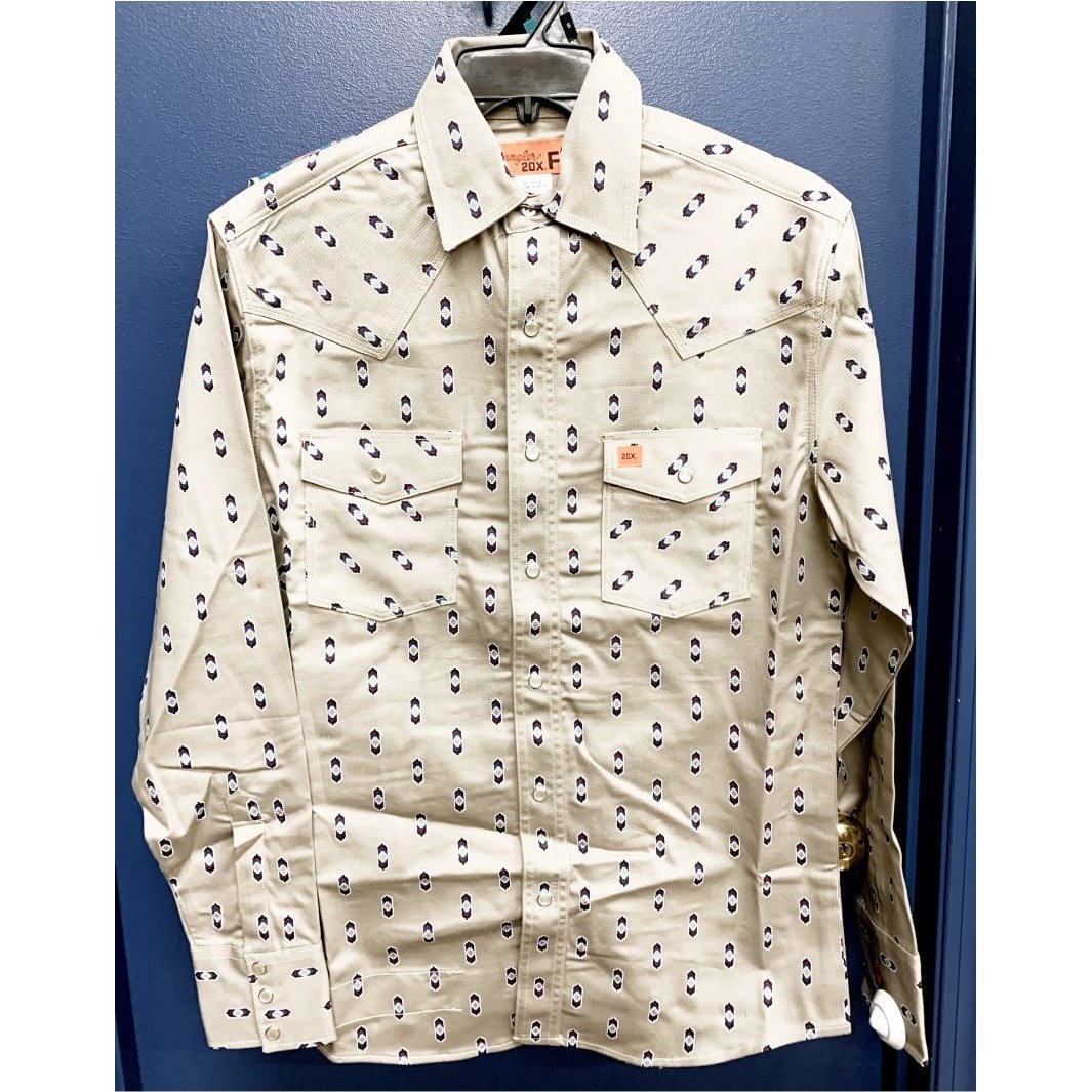 Wrangler Work Men's Shirt FR 20X Snap Tan/Aztec Print 112319171