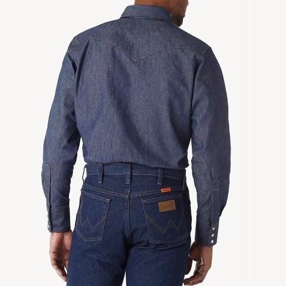Wrangler Work Men’s Shirt Flame Resistant Denim Long Sleeve Snaps FR12127 - Wrangler