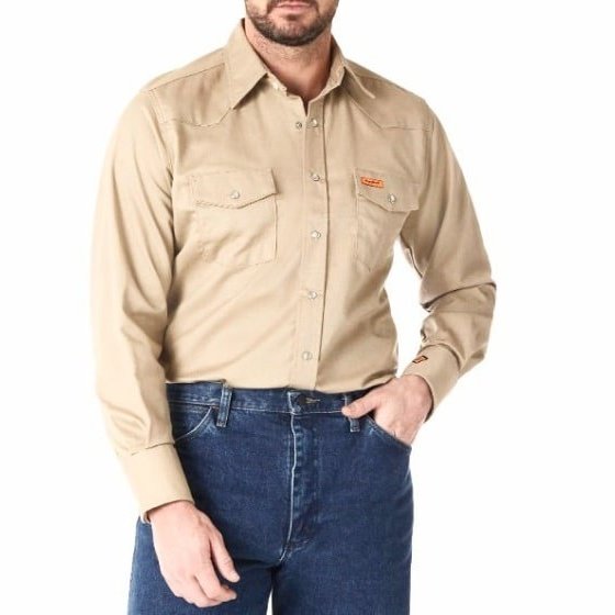 Wrangler Work Men's Shirt FR Flame Resistant Khaki FR12140