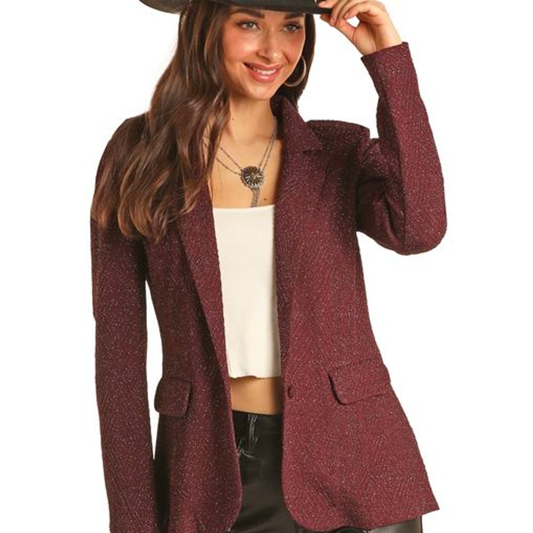 Rock & Roll Ladies Burgundy Shimmer Blazer BW92T02675